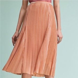 Anthro Maeve 31" Waist Pleated Shimmer A-Line Skirt Small Medium Blush Peach